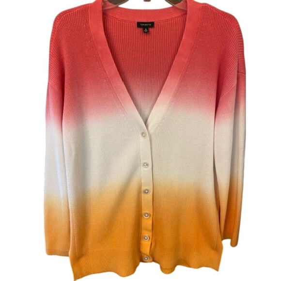 Talbots Womens Pink Orange Dip Dye Ombre Lyocell Button Front Cardigan Sweater M - Picture 3 of 6